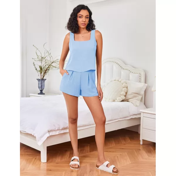 Ekouaer Pajamas Set for Women Comfy Sleeveless Sleepwear 2 Piece Loungewear with Pockets Lounge SetsClear Blue