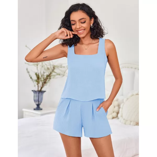 Ekouaer Pajamas Set for Women Comfy Sleeveless Sleepwear 2 Piece Loungewear with Pockets Lounge SetsClear Blue