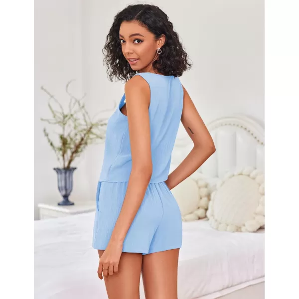 Ekouaer Pajamas Set for Women Comfy Sleeveless Sleepwear 2 Piece Loungewear with Pockets Lounge SetsClear Blue