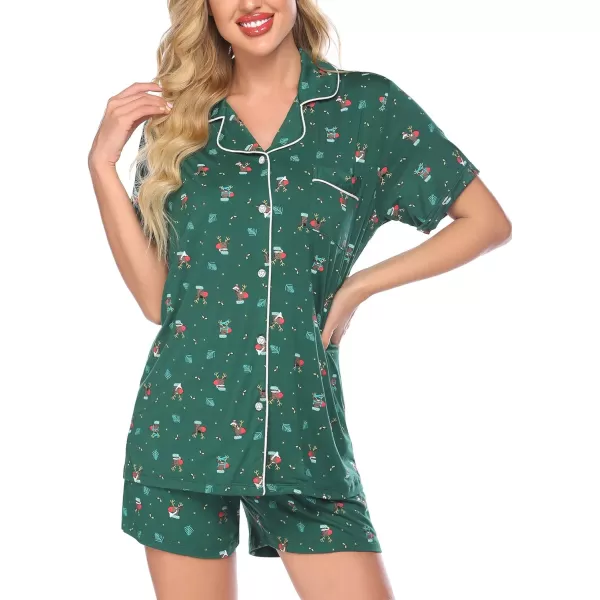 Ekouaer Pajamas Set for Women Short Sleeve Sleepwear Notch Collar Button Down Nightwear Soft Pjs Lounge SetApat10christmas Deer