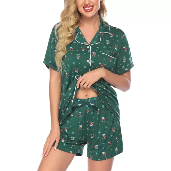 Ekouaer Pajamas Set for Women Short Sleeve Sleepwear Notch Collar Button Down Nightwear Soft Pjs Lounge SetApat10christmas Deer