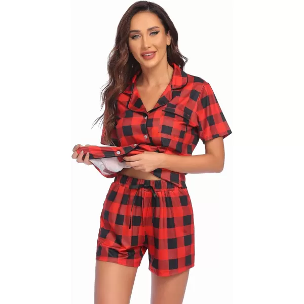 Ekouaer Pajamas Set for Women Short Sleeve Sleepwear Notch Collar Button Down Nightwear Soft Pjs Lounge SetApat19 Red Plaid