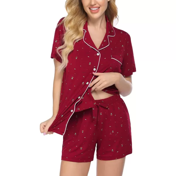 Ekouaer Pajamas Set for Women Short Sleeve Sleepwear Notch Collar Button Down Nightwear Soft Pjs Lounge SetApat1christmas Tree