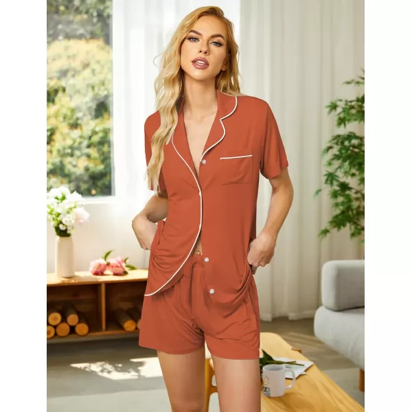 Ekouaer Pajamas Set for Women Short Sleeve Sleepwear Notch Collar Button Down Nightwear Soft Pjs Lounge SetCaramel