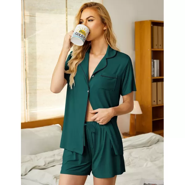 Ekouaer Pajamas Set for Women Short Sleeve Sleepwear Notch Collar Button Down Nightwear Soft Pjs Lounge SetGreen