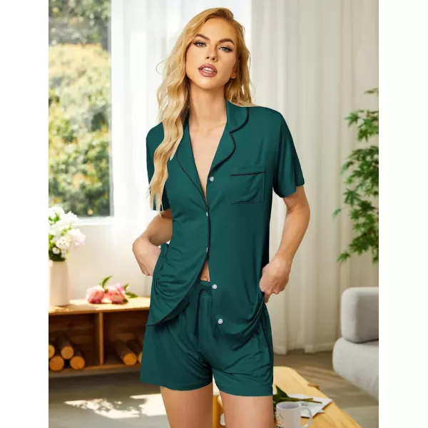 Ekouaer Pajamas Set for Women Short Sleeve Sleepwear Notch Collar Button Down Nightwear Soft Pjs Lounge SetGreen