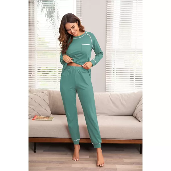 Ekouaer Pajamas Set for Women Soft Long Sleeve Pjs Sets Cotton Sleepwear Loungewear SXXLAqua Green