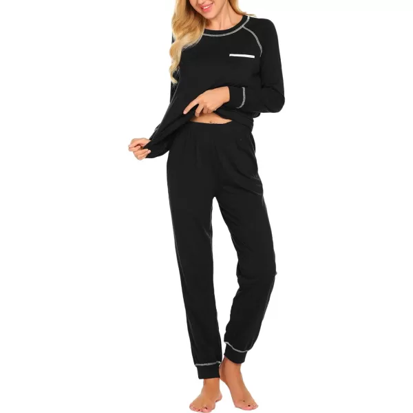 Ekouaer Pajamas Set for Women Soft Long Sleeve Pjs Sets Cotton Sleepwear Loungewear SXXLBlack