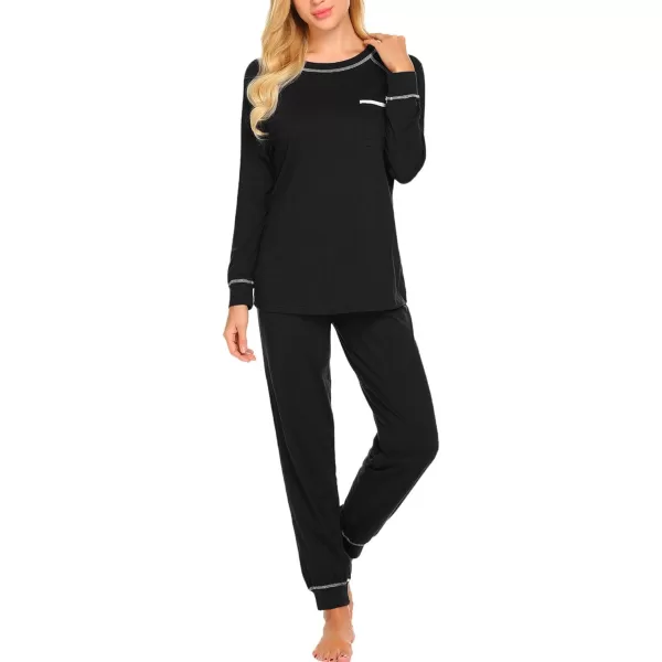 Ekouaer Pajamas Set for Women Soft Long Sleeve Pjs Sets Cotton Sleepwear Loungewear SXXLBlack