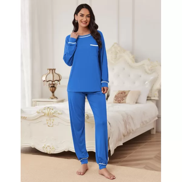 Ekouaer Pajamas Set for Women Soft Long Sleeve Pjs Sets Cotton Sleepwear Loungewear SXXLBlue