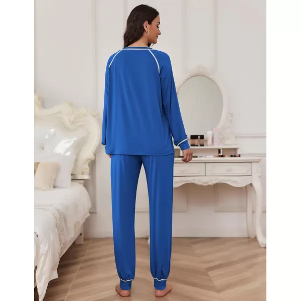 Ekouaer Pajamas Set for Women Soft Long Sleeve Pjs Sets Cotton Sleepwear Loungewear SXXLBlue