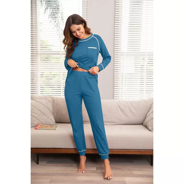 Ekouaer Pajamas Set for Women Soft Long Sleeve Pjs Sets Cotton Sleepwear Loungewear SXXLBlue Green