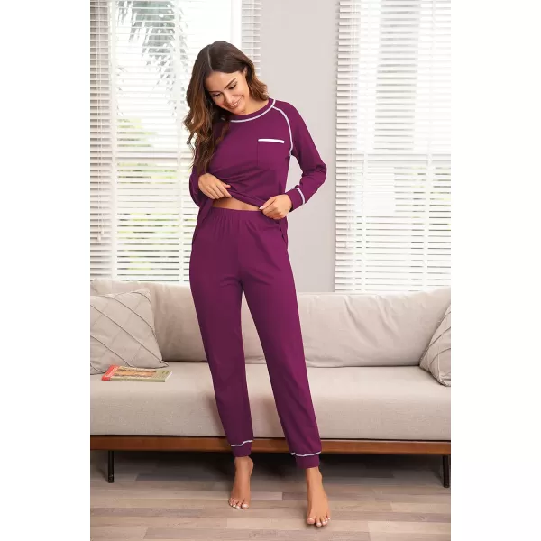 Ekouaer Pajamas Set for Women Soft Long Sleeve Pjs Sets Cotton Sleepwear Loungewear SXXLCherry Red