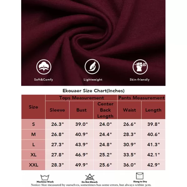 Ekouaer Pajamas Set for Women Soft Long Sleeve Pjs Sets Cotton Sleepwear Loungewear SXXLCherry Red