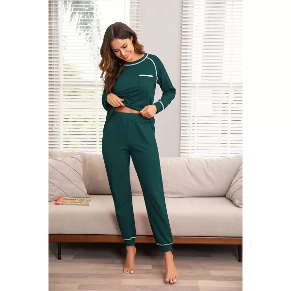 Ekouaer Pajamas Set for Women Soft Long Sleeve Pjs Sets Cotton Sleepwear Loungewear SXXLDark Green