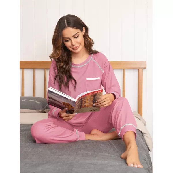 Ekouaer Pajamas Set for Women Soft Long Sleeve Pjs Sets Cotton Sleepwear Loungewear SXXLDeep Pink