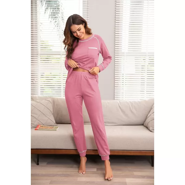 Ekouaer Pajamas Set for Women Soft Long Sleeve Pjs Sets Cotton Sleepwear Loungewear SXXLDeep Pink