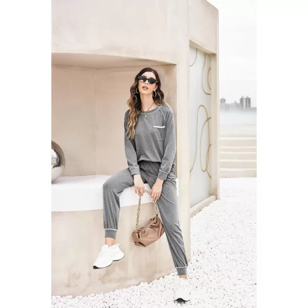 Ekouaer Pajamas Set for Women Soft Long Sleeve Pjs Sets Cotton Sleepwear Loungewear SXXLFlower Gray