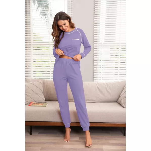 Ekouaer Pajamas Set for Women Soft Long Sleeve Pjs Sets Cotton Sleepwear Loungewear SXXLLilac