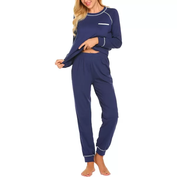 Ekouaer Pajamas Set for Women Soft Long Sleeve Pjs Sets Cotton Sleepwear Loungewear SXXLNavy