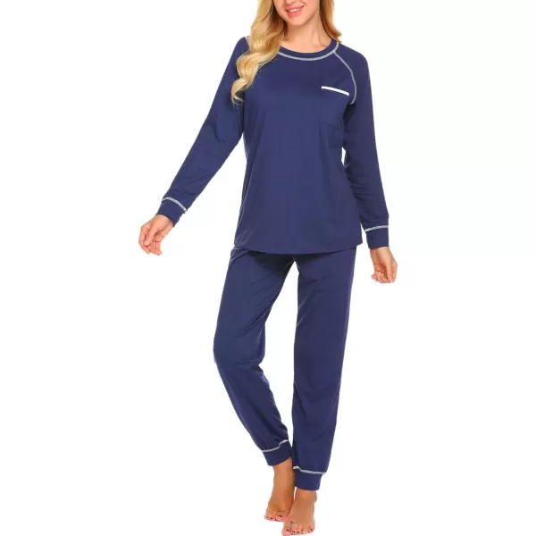 Ekouaer Pajamas Set for Women Soft Long Sleeve Pjs Sets Cotton Sleepwear Loungewear SXXLNavy