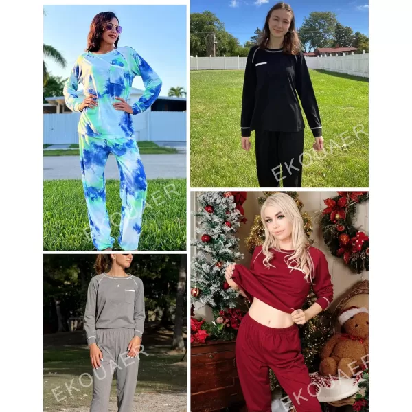 Ekouaer Pajamas Set for Women Soft Long Sleeve Pjs Sets Cotton Sleepwear Loungewear SXXLNavy Blue