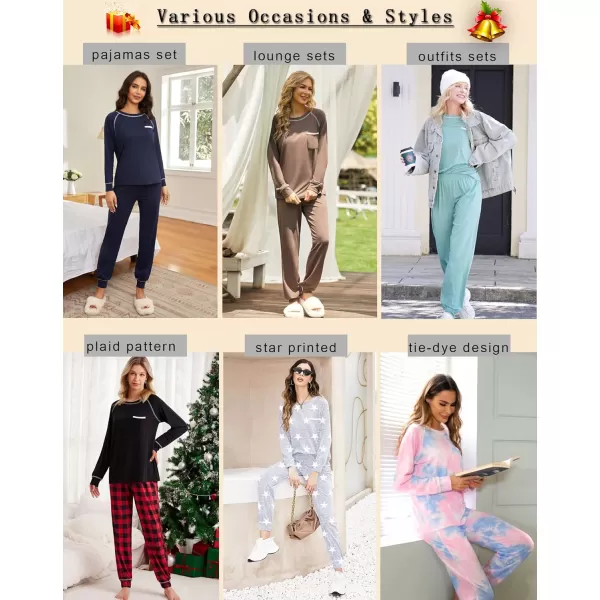 Ekouaer Pajamas Set for Women Soft Long Sleeve Pjs Sets Cotton Sleepwear Loungewear SXXLNavy Blue