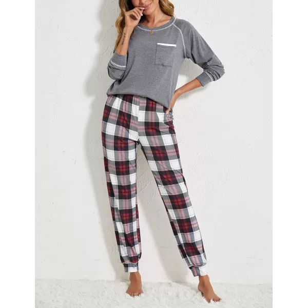 Ekouaer Pajamas Set for Women Soft Long Sleeve Pjs Sets Cotton Sleepwear Loungewear SXXLPat11gray Plaid