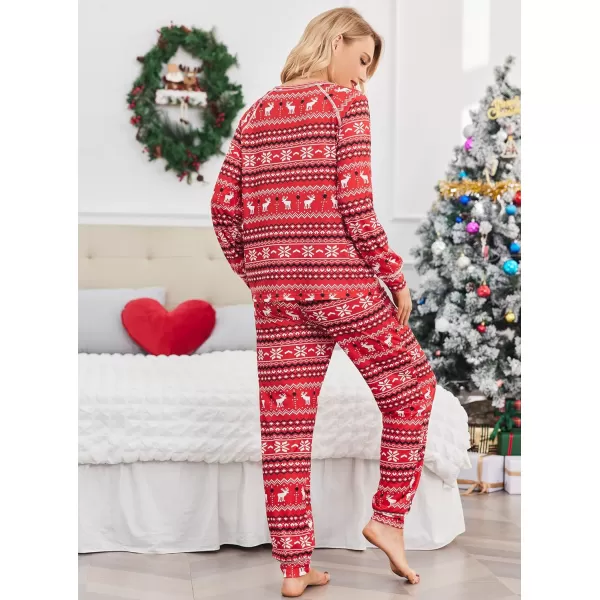 Ekouaer Pajamas Set for Women Soft Long Sleeve Pjs Sets Cotton Sleepwear Loungewear SXXLPat12christmas Red