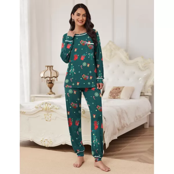 Ekouaer Pajamas Set for Women Soft Long Sleeve Pjs Sets Cotton Sleepwear Loungewear SXXLPat13christmas Green