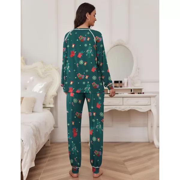 Ekouaer Pajamas Set for Women Soft Long Sleeve Pjs Sets Cotton Sleepwear Loungewear SXXLPat13christmas Green