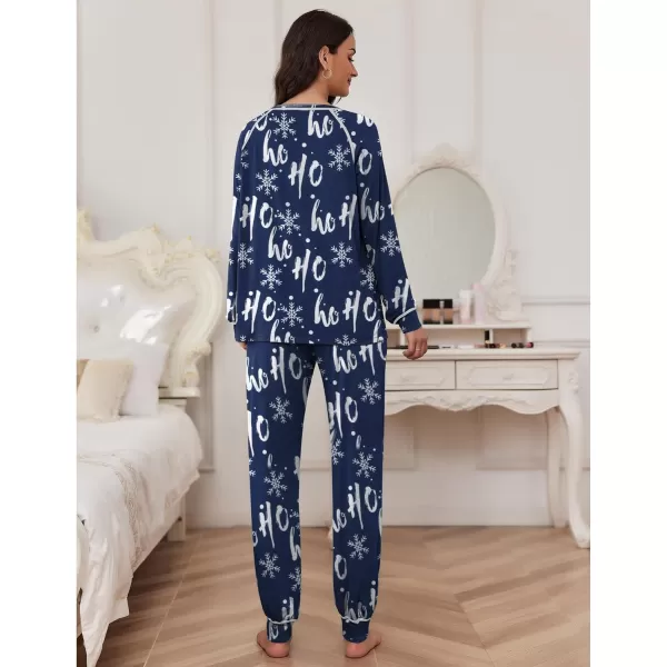 Ekouaer Pajamas Set for Women Soft Long Sleeve Pjs Sets Cotton Sleepwear Loungewear SXXLPat14christmas Navy With Snowflakes