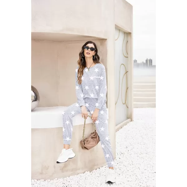 Ekouaer Pajamas Set for Women Soft Long Sleeve Pjs Sets Cotton Sleepwear Loungewear SXXLPat3gray Pink Star