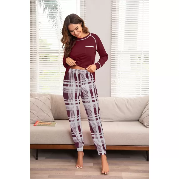 Ekouaer Pajamas Set for Women Soft Long Sleeve Pjs Sets Cotton Sleepwear Loungewear SXXLPat6wine Red Plaid