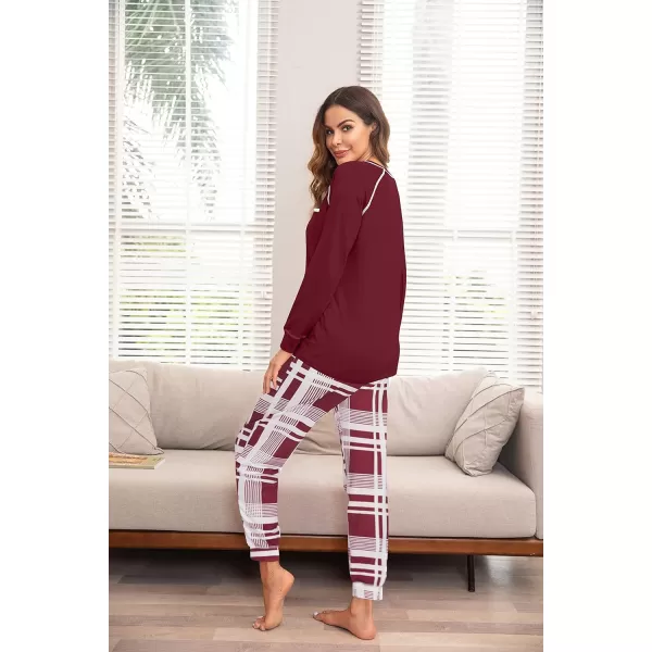 Ekouaer Pajamas Set for Women Soft Long Sleeve Pjs Sets Cotton Sleepwear Loungewear SXXLPat6wine Red Plaid