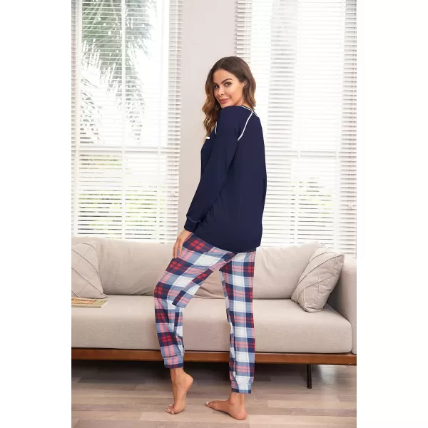 Ekouaer Pajamas Set for Women Soft Long Sleeve Pjs Sets Cotton Sleepwear Loungewear SXXLPat7navy Plaid