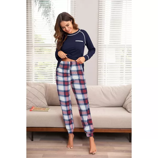 Ekouaer Pajamas Set for Women Soft Long Sleeve Pjs Sets Cotton Sleepwear Loungewear SXXLPat7navy Plaid