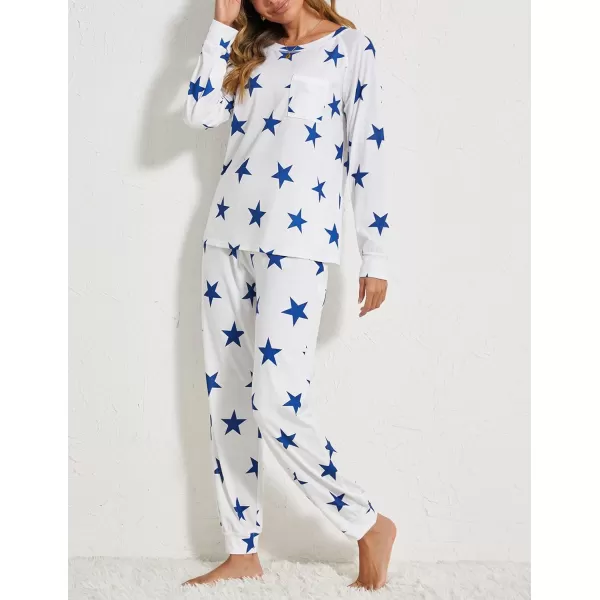 Ekouaer Pajamas Set for Women Soft Long Sleeve Pjs Sets Cotton Sleepwear Loungewear SXXLPat8white Blue Star