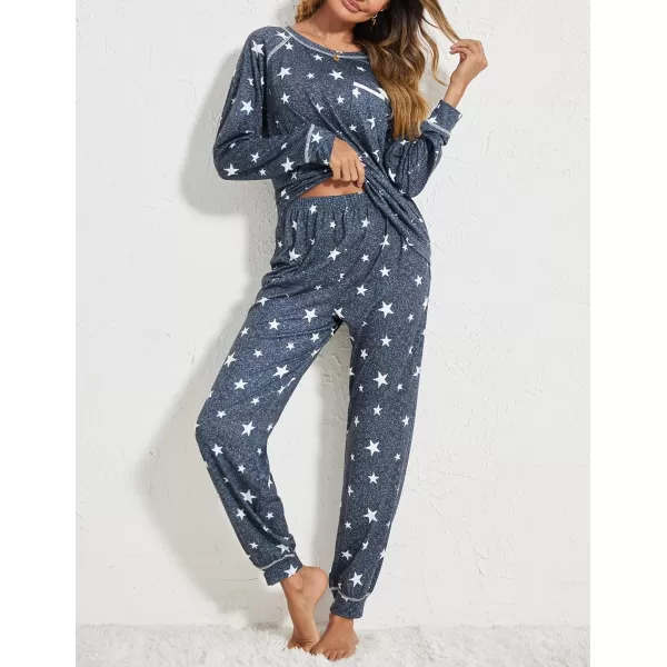 Ekouaer Pajamas Set for Women Soft Long Sleeve Pjs Sets Cotton Sleepwear Loungewear SXXLPat9gray White Star