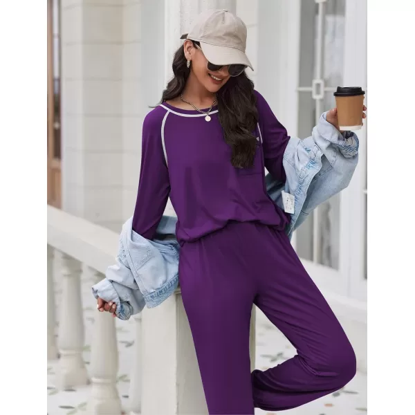 Ekouaer Pajamas Set for Women Soft Long Sleeve Pjs Sets Cotton Sleepwear Loungewear SXXLPurple