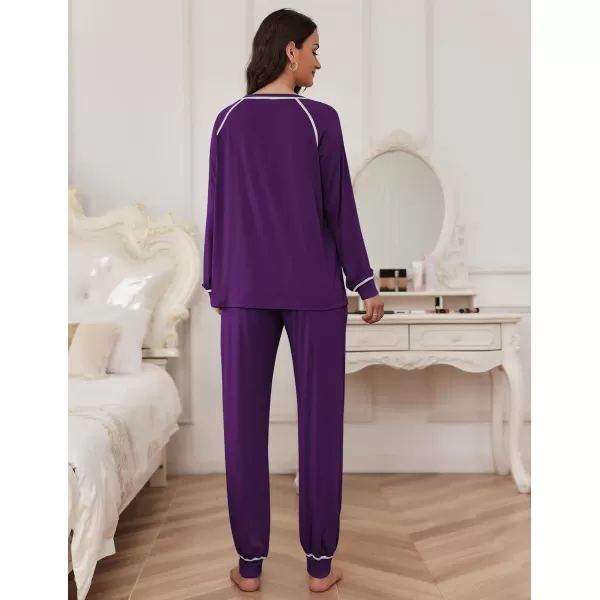 Ekouaer Pajamas Set for Women Soft Long Sleeve Pjs Sets Cotton Sleepwear Loungewear SXXLPurple