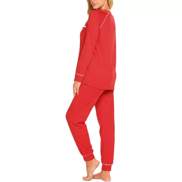 Ekouaer Pajamas Set for Women Soft Long Sleeve Pjs Sets Cotton Sleepwear Loungewear SXXLRed
