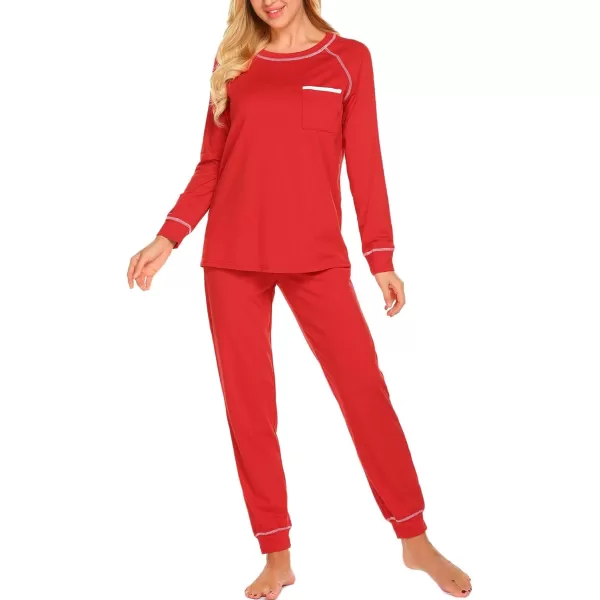 Ekouaer Pajamas Set for Women Soft Long Sleeve Pjs Sets Cotton Sleepwear Loungewear SXXLRed