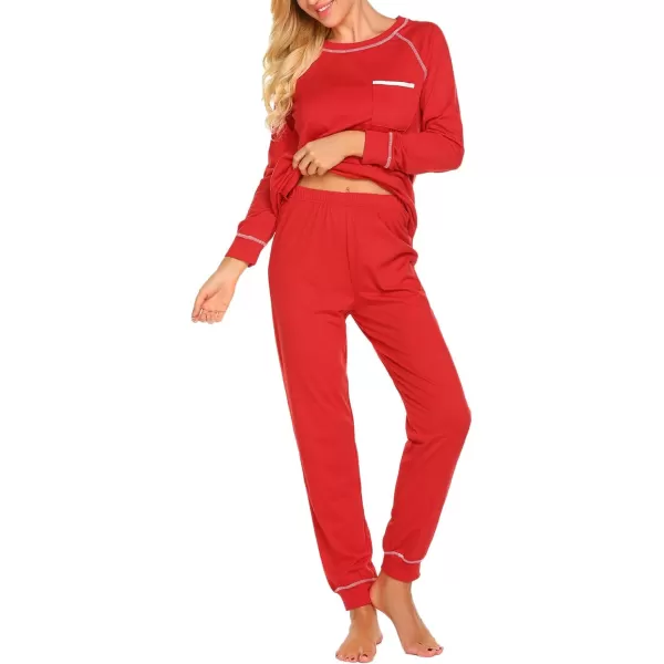 Ekouaer Pajamas Set for Women Soft Long Sleeve Pjs Sets Cotton Sleepwear Loungewear SXXLRed
