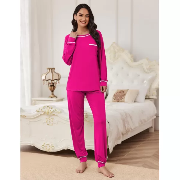 Ekouaer Pajamas Set for Women Soft Long Sleeve Pjs Sets Cotton Sleepwear Loungewear SXXLRose Red