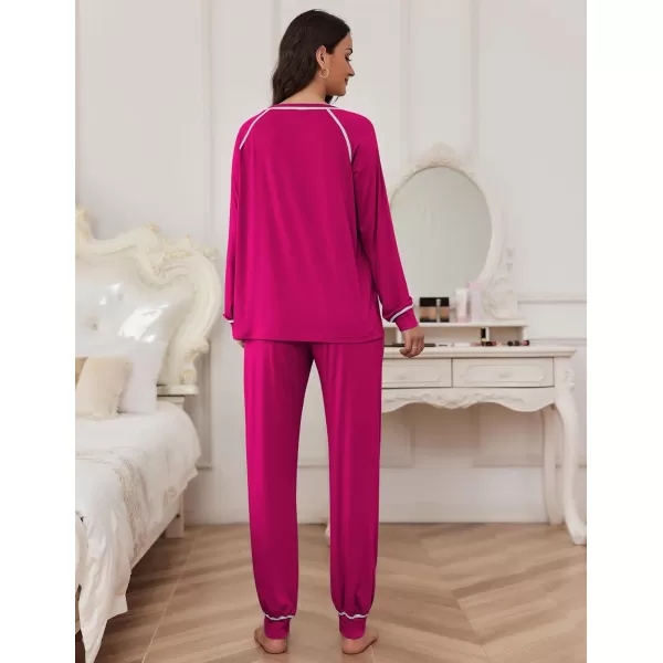 Ekouaer Pajamas Set for Women Soft Long Sleeve Pjs Sets Cotton Sleepwear Loungewear SXXLRose Red