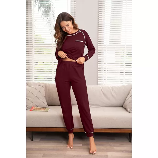 Ekouaer Pajamas Set for Women Soft Long Sleeve Pjs Sets Cotton Sleepwear Loungewear SXXLWine Red