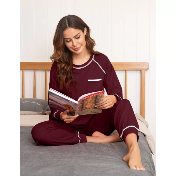 Ekouaer Pajamas Set for Women Soft Long Sleeve Pjs Sets Cotton Sleepwear Loungewear SXXLWine Red