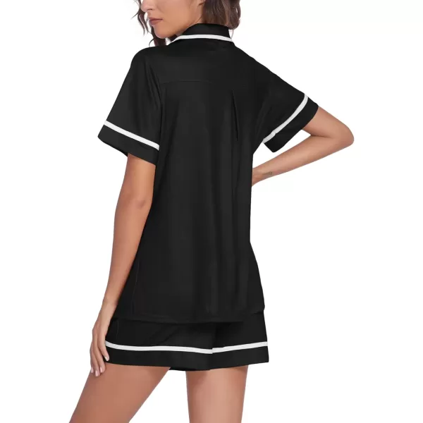 Ekouaer Pajamas Soft Striped Womens Short Sleeve Button Sleepwear Shorts Shirt PJ SetSXXLBlack