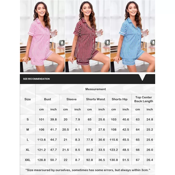 Ekouaer Pajamas Soft Striped Womens Short Sleeve Button Sleepwear Shorts Shirt PJ SetSXXLBpink Vertical Striped